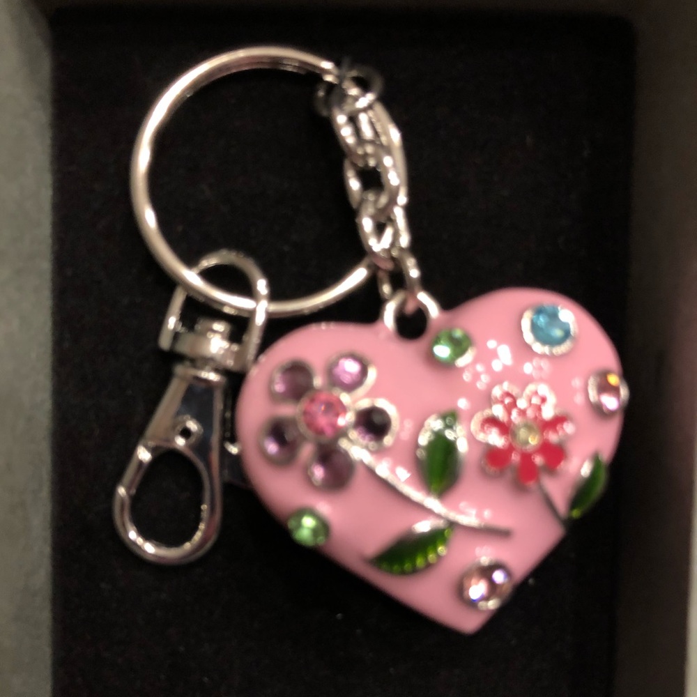 Pink Rhinestone Heart Keychain